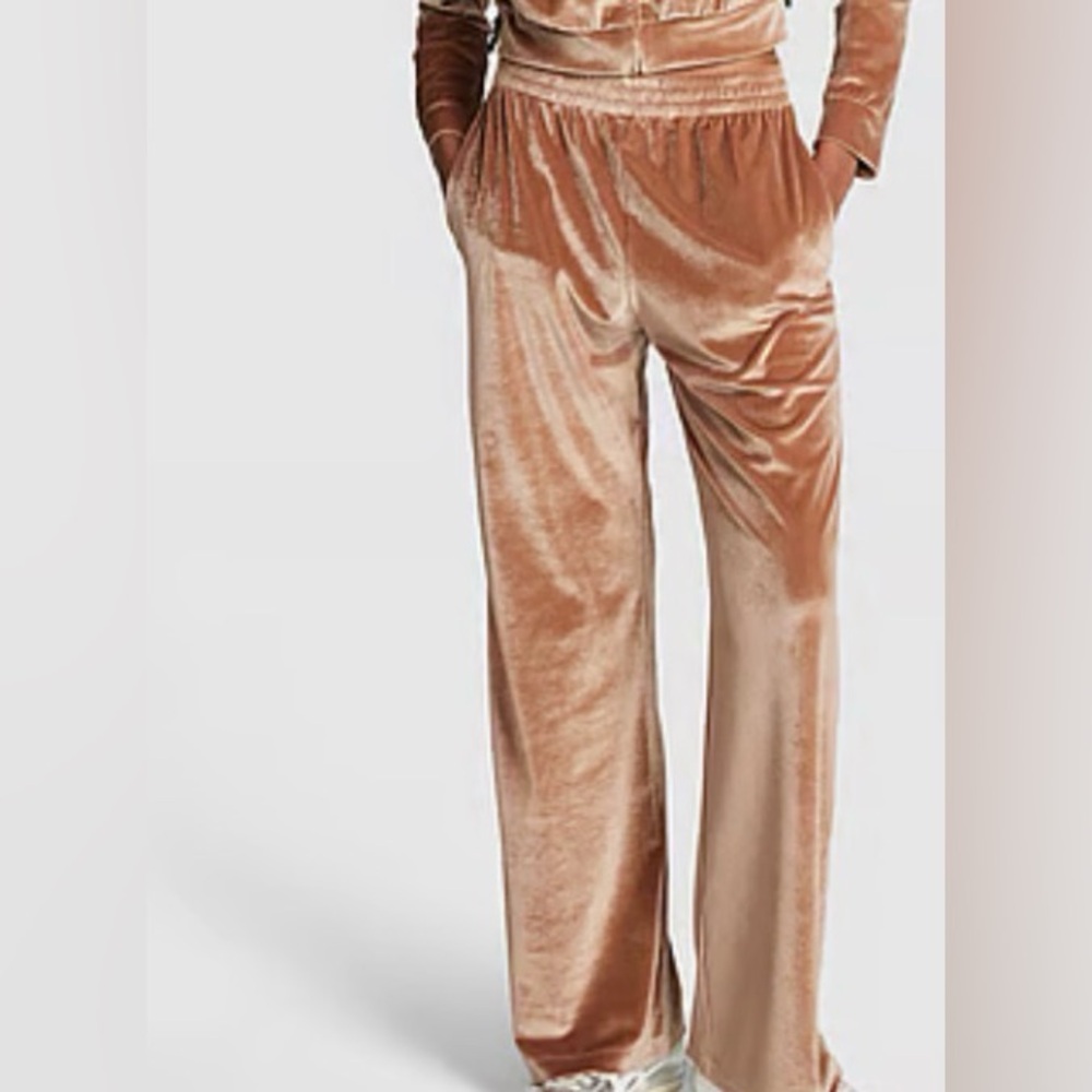 Victoria's Secret Pink Pants Women's Size 2XL Wide Leg Caramel Velour Shine Logo